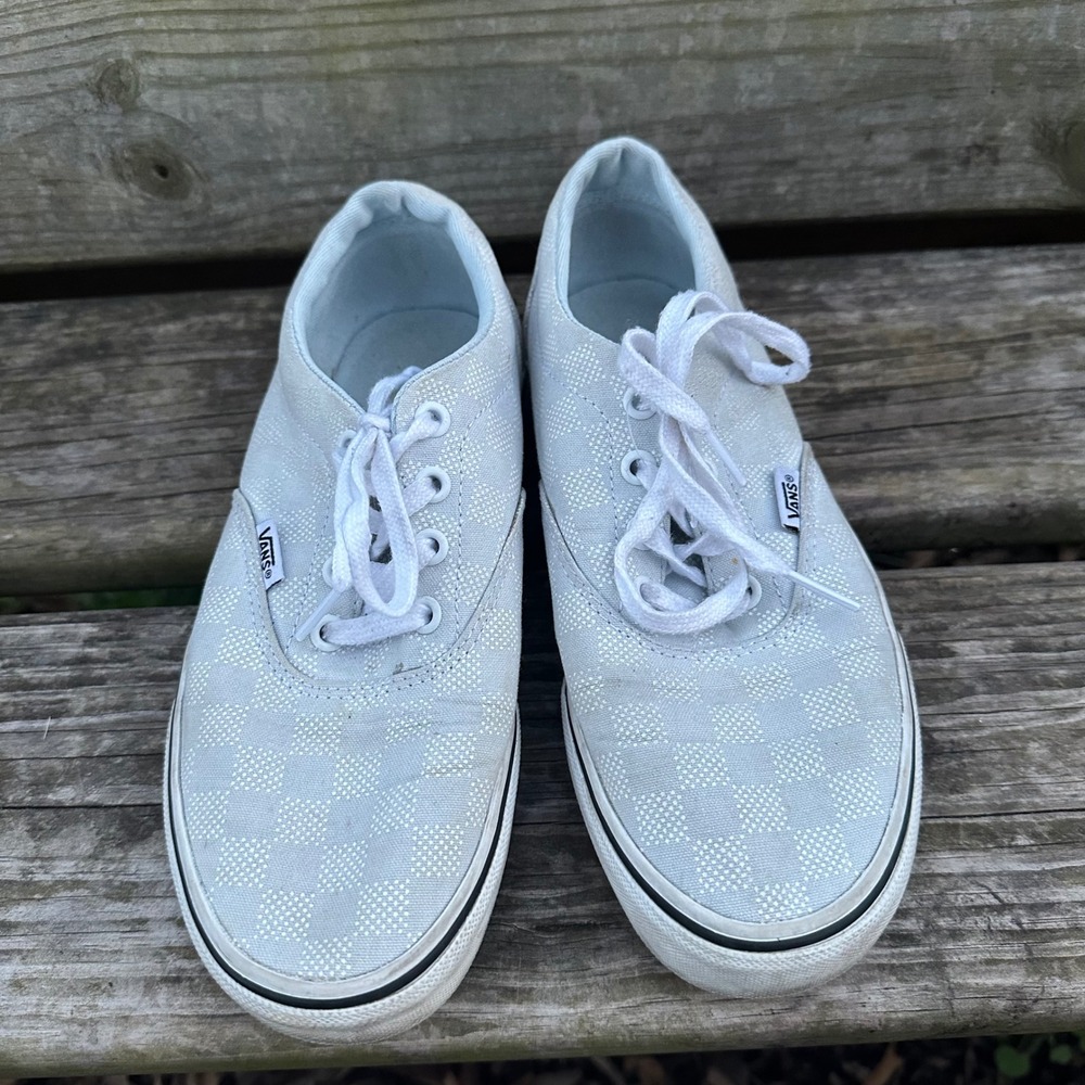 Vans Doheny Checker‎ Dot Sneakers Low Top Gray Blue Women Sz 7 Neutral Soft Girl